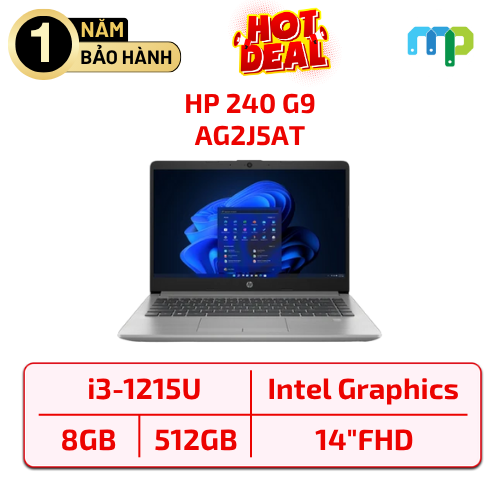 Laptop HP 240 G9 i3-1215U/8GD4/512GSSD/14.0FHD/WLac/BT5/3C41WHr/W11SL/BẠC AG2J5AT