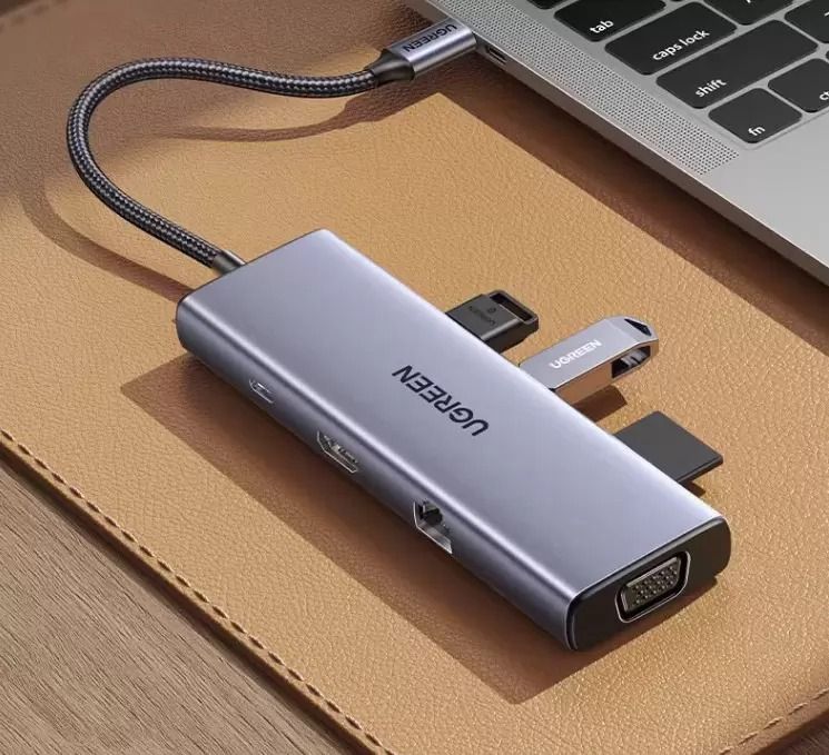Hub USB-C sang USB-C PD+3*USB 3.0+RJ45+HDMI hỗ trợ 4K+VGA+SD/TF Ugreen 15600