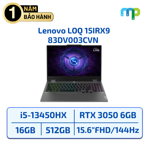 Laptop Lenovo LOQ 15IRX9 I5-13450HX/16GB/SSD 512GB/RTX 3050 6GB/15.6