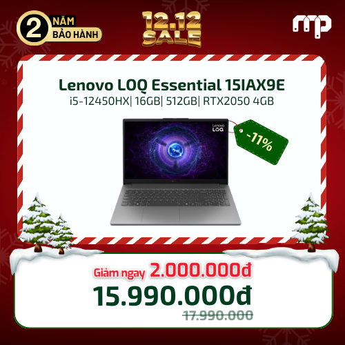 Laptop Lenovo LOQ Essential 15IAX9E I5-12450HX/16GB/SSD 512GB/RTX2050 4GB/15.6