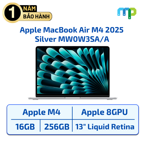 Laptop Apple MacBook Air M4 13 inch 2025/8GPU/16GB/256GB Silver MW0W3SA/A