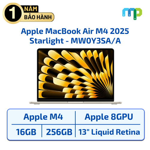Laptop Apple MacBook Air M4 13 inch 2025/8GPU/16GB/256GB Starlight MW0Y3SA/A
