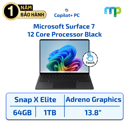 Laptop Microsoft Surface 7 Snapdragon® X  Elite 12 Core Processor/64GB/1TB SSD/13.8” Touch/Windows 11 Black