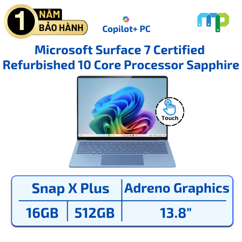 Laptop Microsoft Surface 7 (Certified Refurbished) Snapdragon® X Plus 10 Core Processor/16 GB/512GB/13.8” Touch/Win11 Sapphire