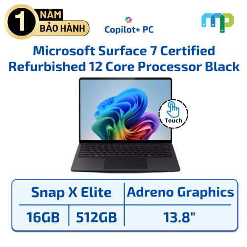 Laptop Microsoft Surface 7 (Certified Refurbished) Snapdragon® X Elite 12 Core Processor/16 GB/512GB SSD/13.8” Touch/Windows 11 Black