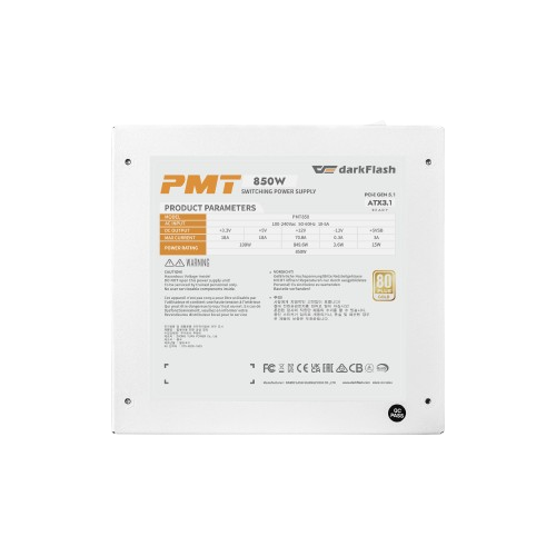 Nguồn Máy Tính DARKFLASH PMT 850 GOLD FULL MODULAR POWER SUPPLY Trắng