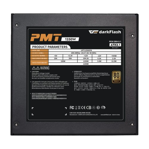Nguồn Máy Tính DARKFLASH PMT 1250 GOLD FULL MODULAR POWER SUPPLY Đen
