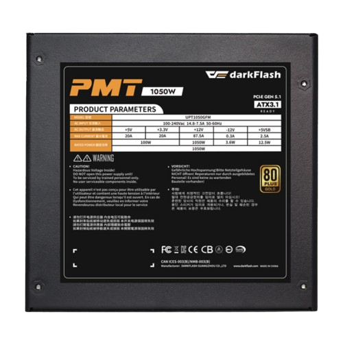 Nguồn Máy Tính DARKFLASH PMT 1050 GOLD FULL MODULAR POWER SUPPLY Đen