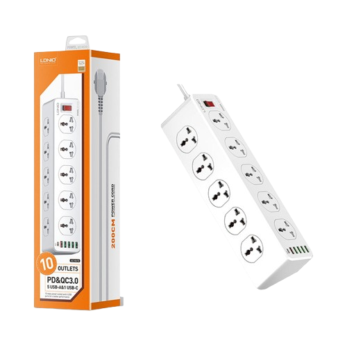Ổ cắm điện LDNIO 2500w 2m màu trắng SC10610 LDNIO (10P+5Usb+Type C)