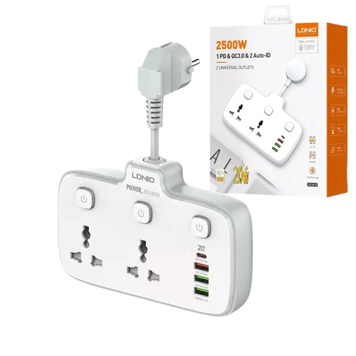 Ổ cắm điện LDNIO 2500w màu trắng SC2413 LDNIO (2P+3Usb+Type C)