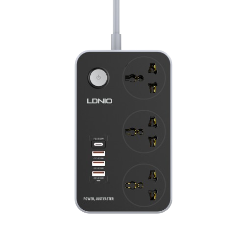 Ổ cắm điện LDNIO 2500w 2m màu đen SC3412  (3P+3Usb+Type C)