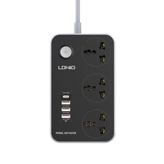 Ổ cắm điện LDNIO 2500w 2m màu đen SC3412  (3P+3Usb+Type C)