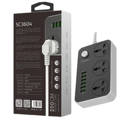 Ổ cắm điện LDNIO 2500w 2m màu đen SC3604 (3P+6Usb)