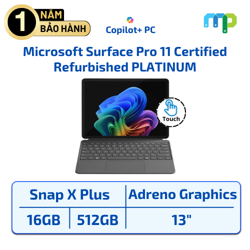 Laptop Microsoft Surface Pro 11 (Certified Refurbished) Snapdragon X Plus/16GB/512GB-SSD/13.0 TOUCH/Win11 PLATINUM