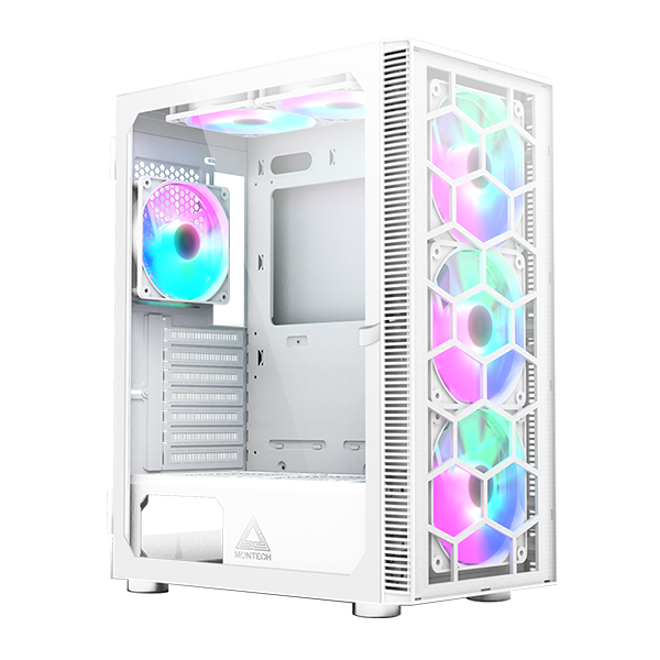 Thùng máy Case Montech X3 Glass - Trắng/ Gắn sẵn 6 fan RGB