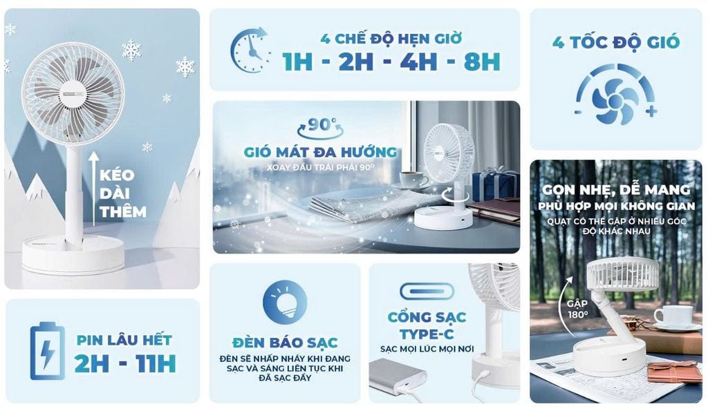 Quạt sạc mini tự xoay Totolink FAN03
