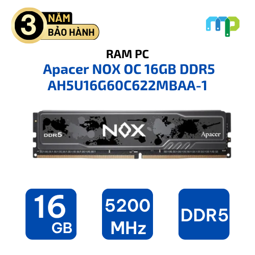 Ram PC Apacer NOX OC 16GB DDR5 bus 6000Mhz – Black AH5U16G60C622MBAA-1