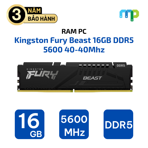 RAM PC Kingston Fury Beast 16GB DDR5 5600 40-40Mhz KF556C40BB-16