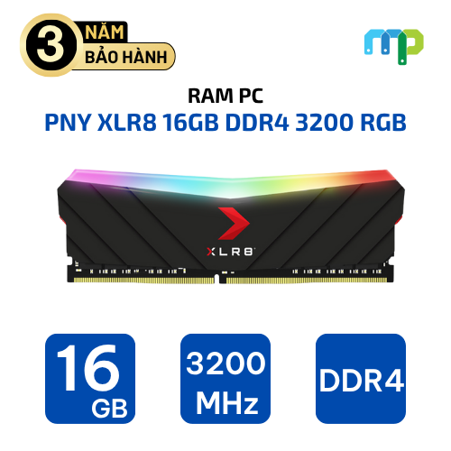 Ram PNY XLR8 RGB 16GB DDR4, 3200MHz Black (1x16GB) MD16GD4320016XRGB