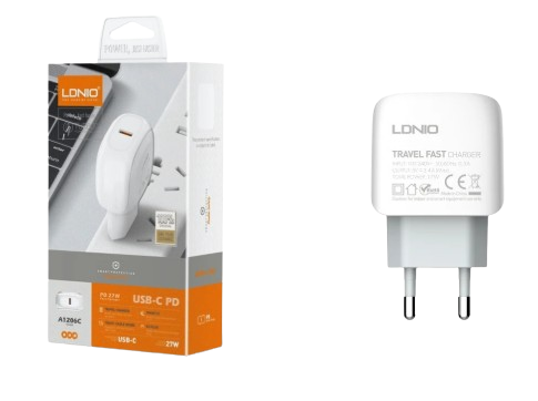 Cốc sạc nhanh LDNIO 27w màu trắng A1206C  (Type C + Type C 1m)
