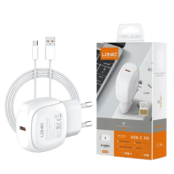 Cốc sạc nhanh LDNIO 27w màu trắng A1206C  (Type C + Type C 1m)