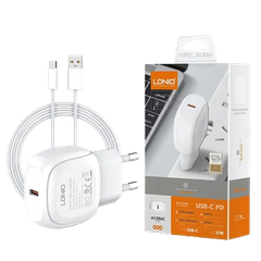 Cốc sạc nhanh LDNIO 27w màu trắng A1206C  (Type C + Type C 1m)