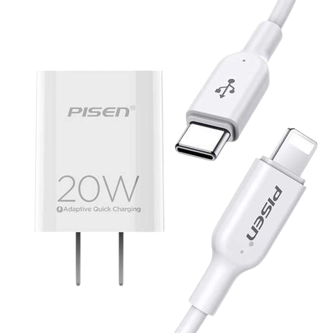 Bộ Cốc – Dây Sạc Pisen Quick Type-C Charger & Lightning Cable 20W (TS-C135) (Lightning)