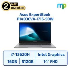 Laptop Asus ExpertBook P1403CVA-I716-50W I7-13620H/ 16GB/ SSD 512GB/ FingerPrint/ Wifi 6 2*2 + BT 5.3/ 50WHrs 3-cell/14