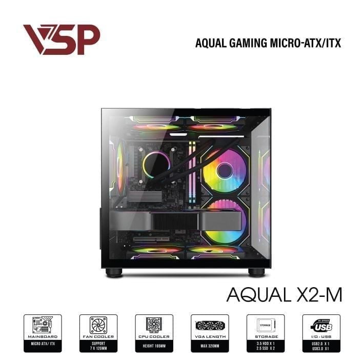 Thùng máy Aqual X2-M | Micro-ATX, Đen
