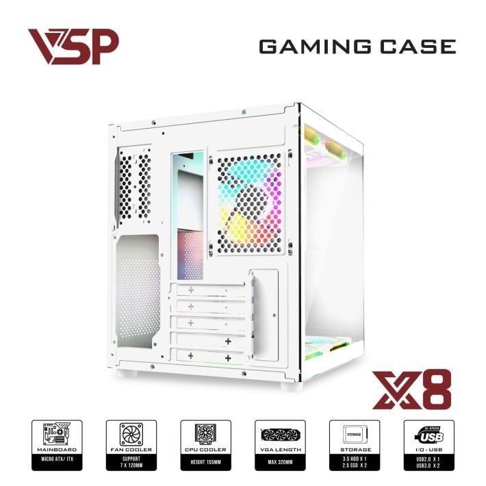 Thùng máy Case VSP X8 - Trắng | Hồ cá, không kèm fan
