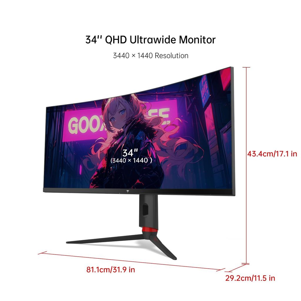 Màn hình gaming KTC H34S18S WQHD | 34 inch, 2K, VA, 165Hz, 1ms, cong, đen