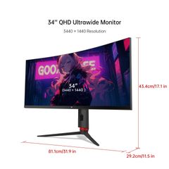 Màn hình gaming KTC H34S18S WQHD | 34 inch, 2K, VA, 165Hz, 1ms, cong, đen