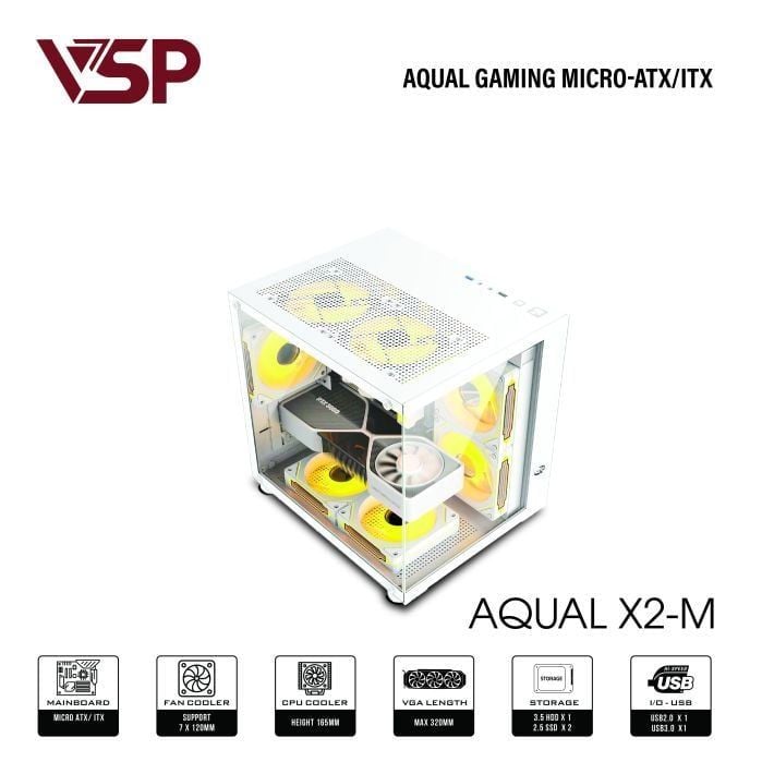 Thùng máy Aqual X2-M | Micro-ATX, Trắng