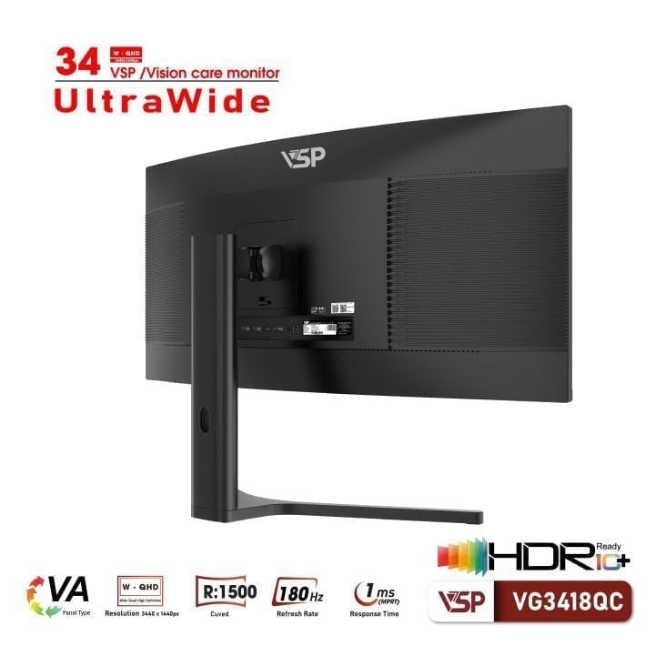 Màn hình ULTRAWIDE Gaming VSP VG3418QC | 34 inch, WQHD, VA, 180Hz, 1ms, Cong