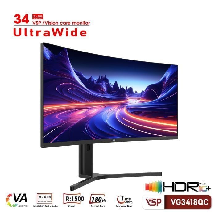 Màn hình ULTRAWIDE Gaming VSP VG3418QC | 34 inch, WQHD, VA, 180Hz, 1ms, Cong
