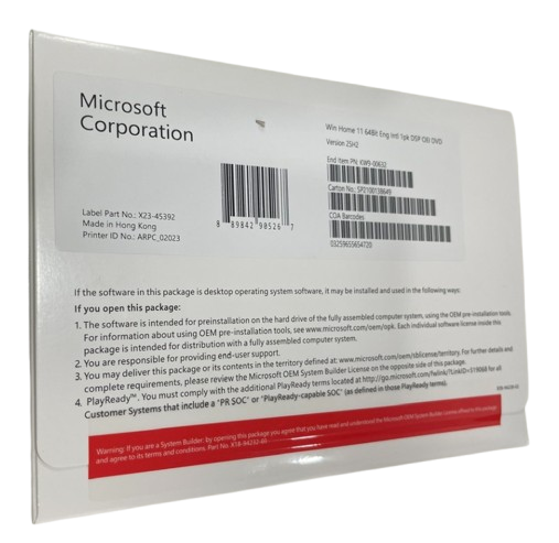 Phần mềm Microsoft Windows 11 Home 64Bit Eng Intl 1pk DSP OEI DVD KW9-00632