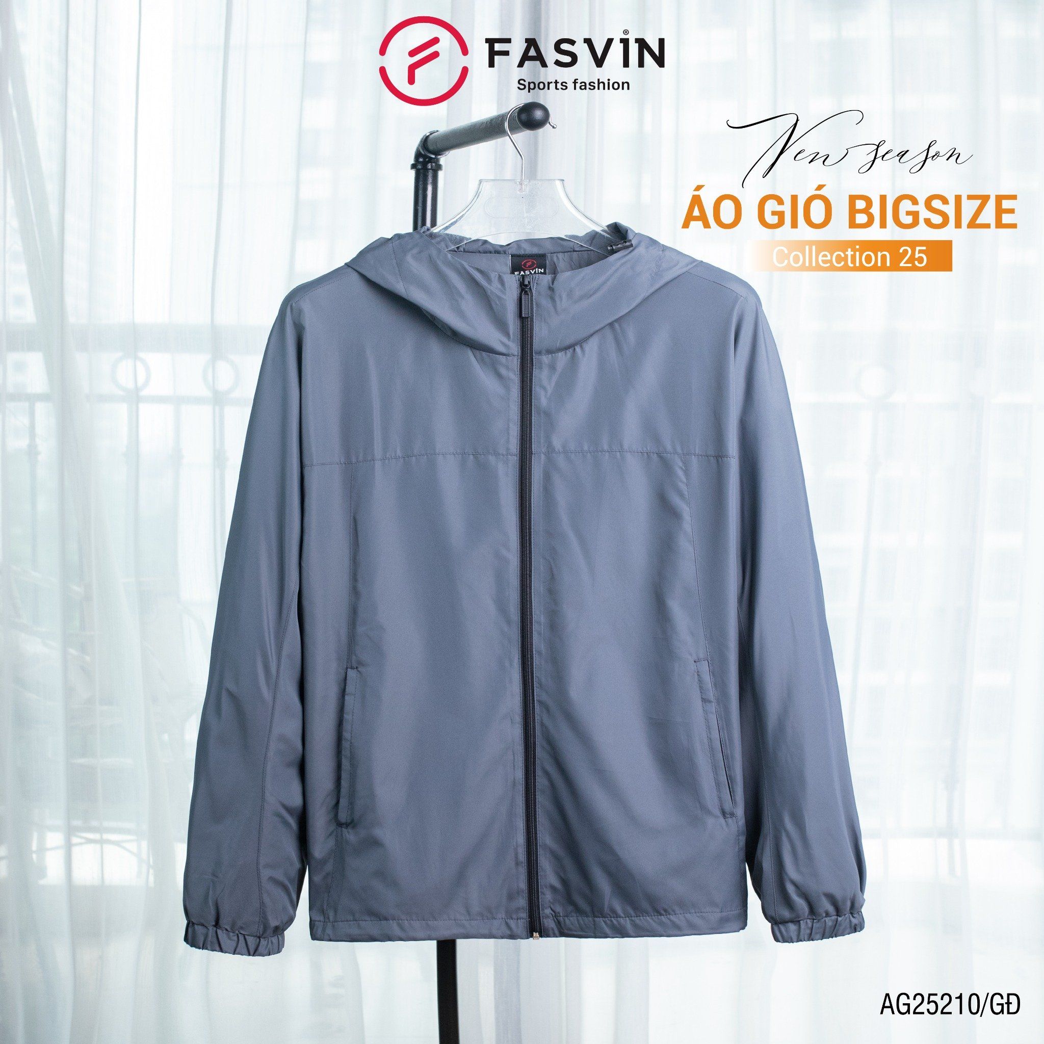  Áo gió nam BIGSIZE FASVIN AG25210 có mũ vải thể thao cao cấp 02 lớp lót mềm mại hàng chính hãng 