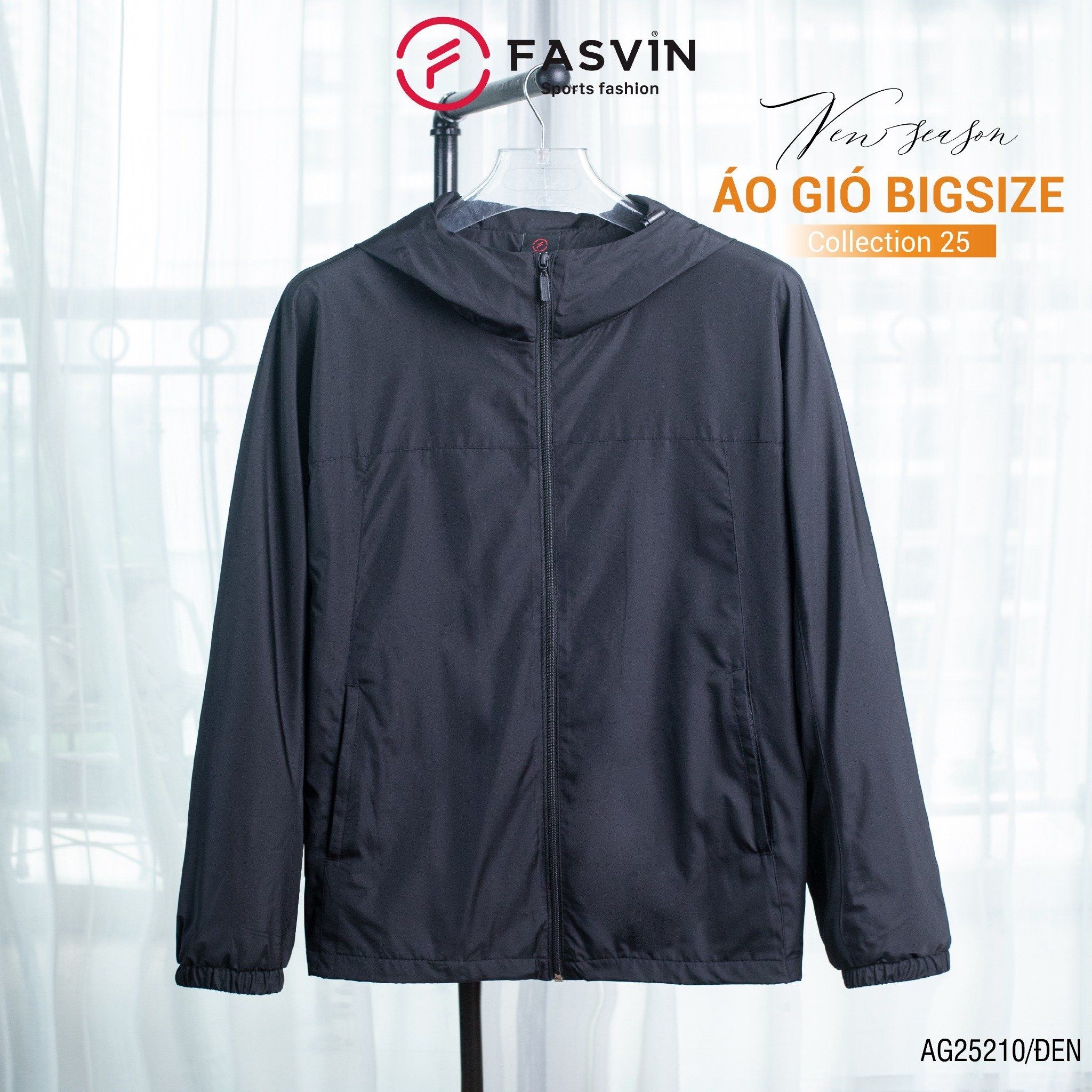  Áo gió nam BIGSIZE FASVIN AG25210 có mũ vải thể thao cao cấp 02 lớp lót mềm mại hàng chính hãng 