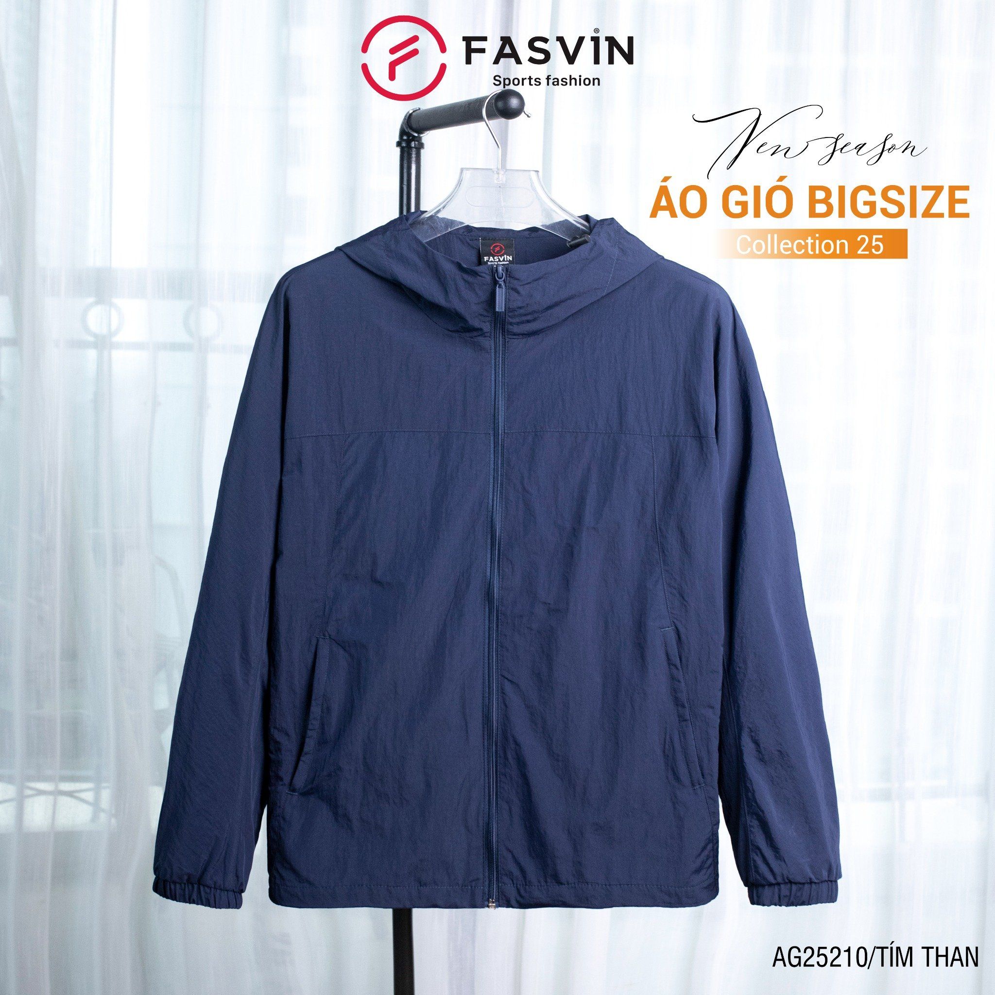  Áo gió nam BIGSIZE FASVIN AG25210 có mũ vải thể thao cao cấp 02 lớp lót mềm mại hàng chính hãng 