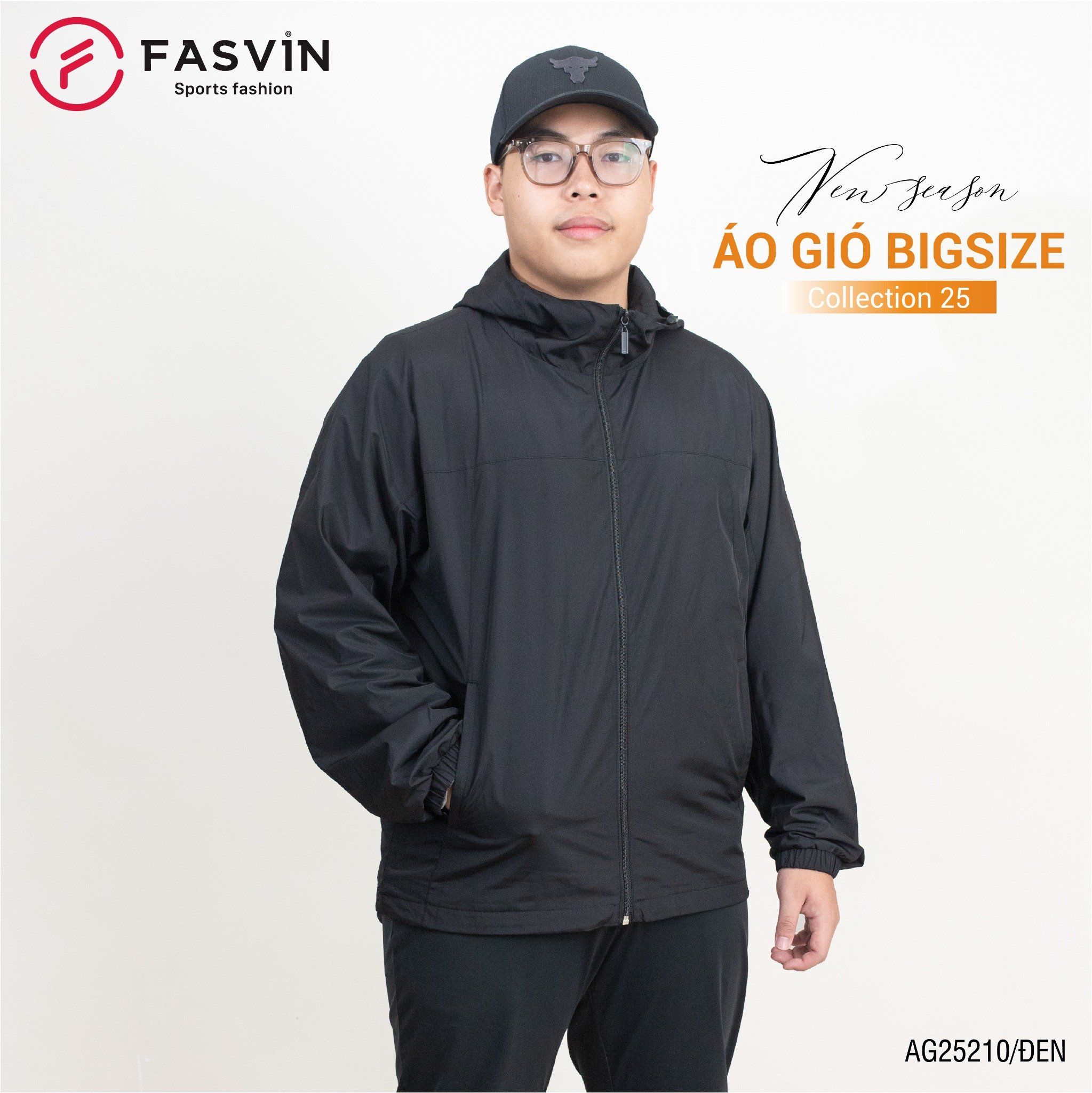  Áo gió nam BIGSIZE FASVIN AG25210 có mũ vải thể thao cao cấp 02 lớp lót mềm mại hàng chính hãng 