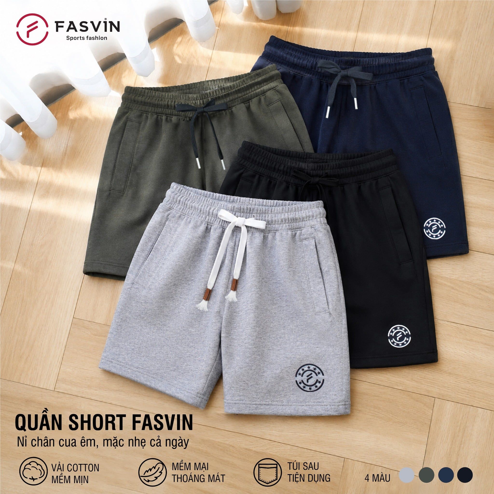  Quần short thể thao nam Fasvin NS26699.HN chất liệu COTTON cao cấp mềm mại 