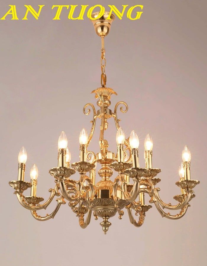 đèn chùm đồng cổ điển decor trang trí nội thất phòng khách nhà ở, biệt thự cổ điển cao cấp 006