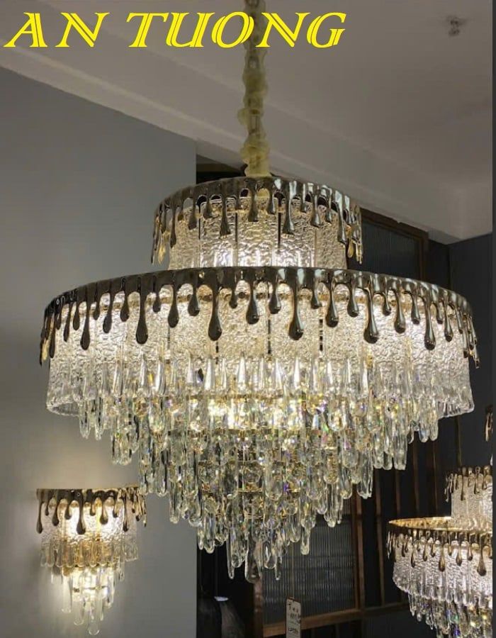 Đèn chùm pha lê phòng khách đẹp sang trọng 002