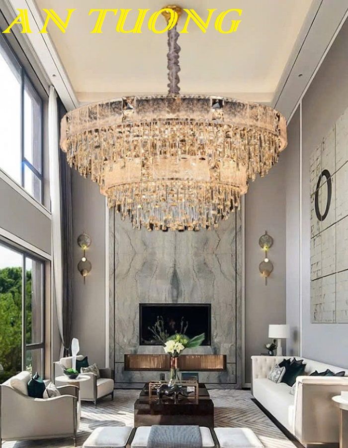 Đèn chùm pha lê phòng khách đẹp sang trọng 023