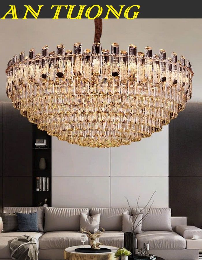 Đèn chùm pha lê phòng khách đẹp sang trọng 028