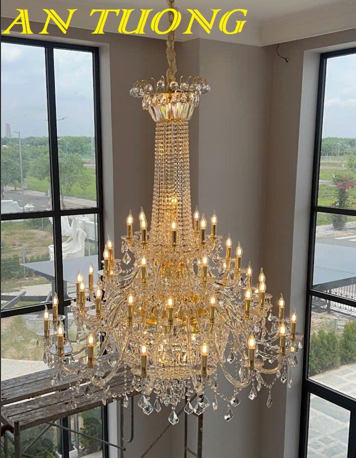 Đèn chùm pha lê tân cổ điển phòng khách đẹp sang trọng 004