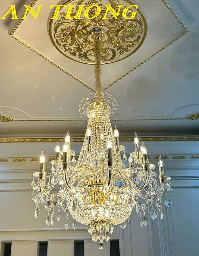 Đèn chùm pha lê tân cổ điển phòng khách đẹp sang trọng 006