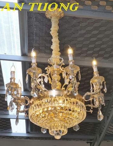 Đèn chùm pha lê tân cổ điển phòng khách đẹp sang trọng