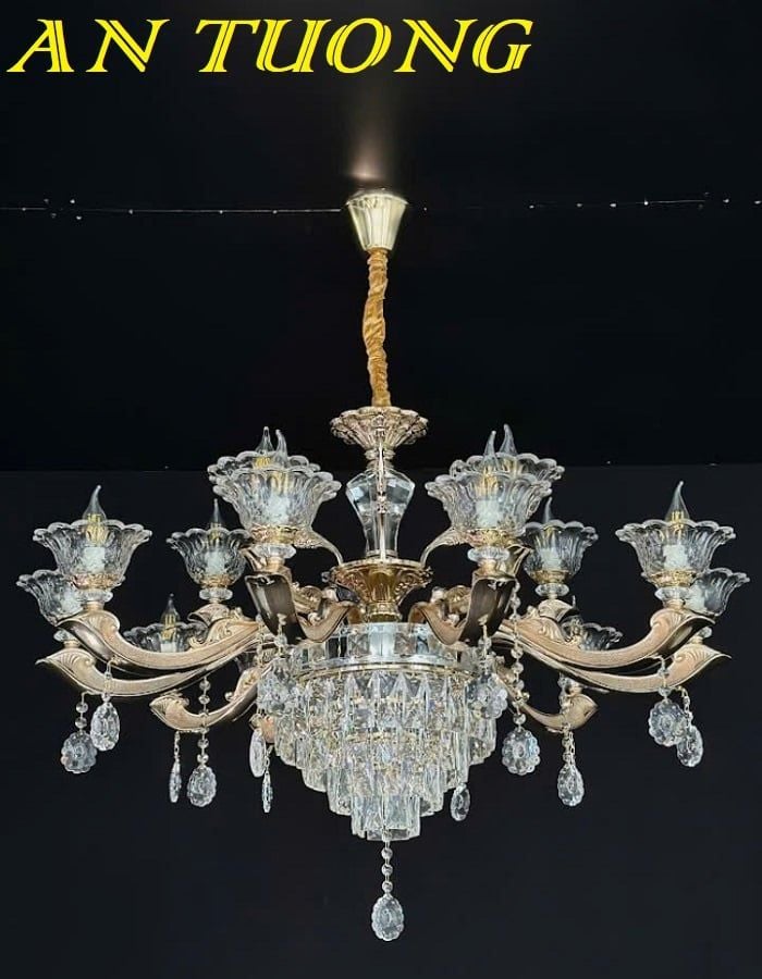 Đèn chùm pha lê tân cổ điển phòng khách đẹp sang trọng 072