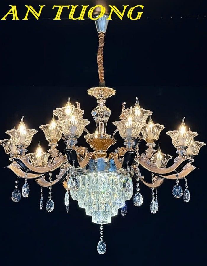 Đèn chùm pha lê tân cổ điển phòng khách đẹp sang trọng 076